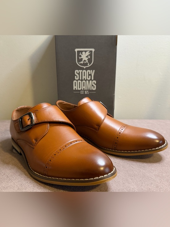 Stacy Adams Other - Stacy Adams Boy’s Desmond Cognac Cap Toe Monk Strap Dress Shoes Size 6M With Box